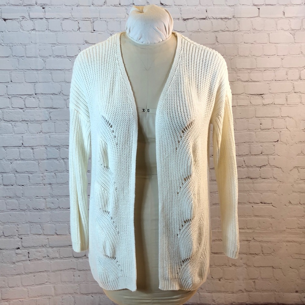 Pink Rose White Cable Knit Open Front Cardigan Sweater XL